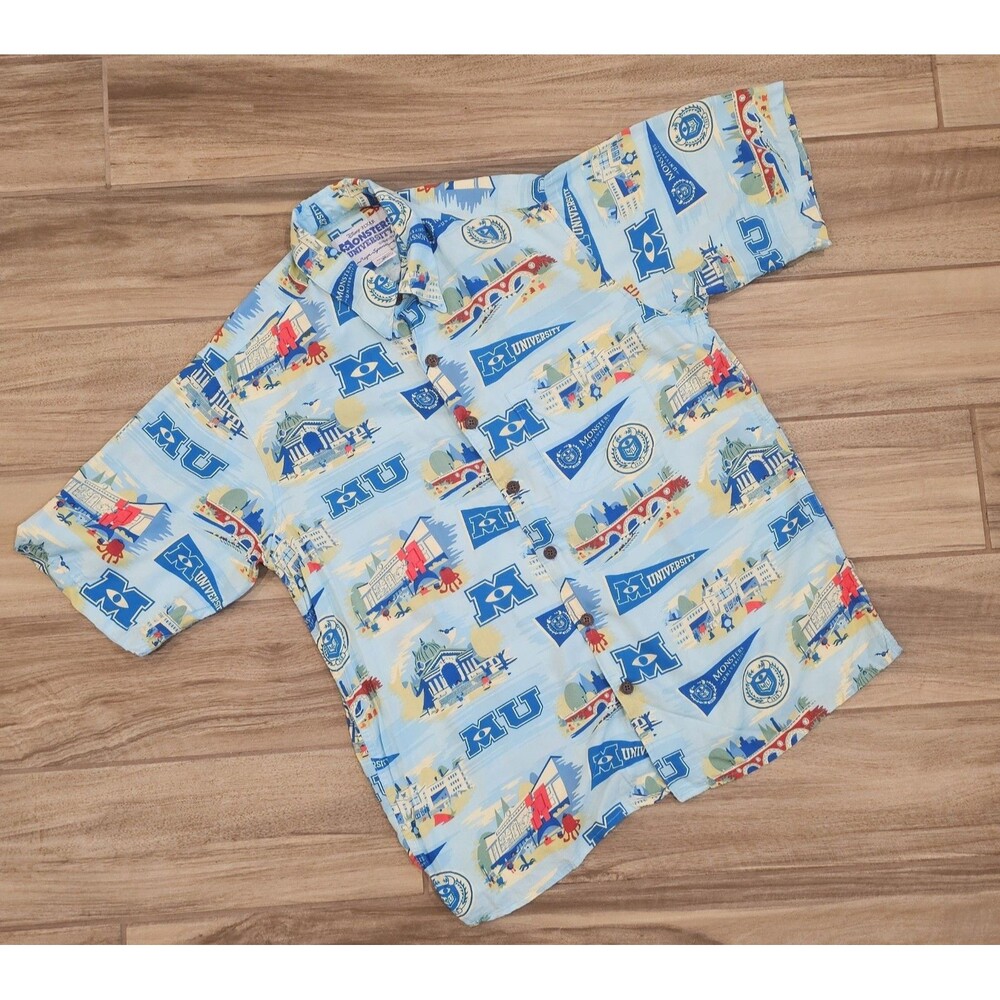 RARE! Pixar "MONSTERS UNIVERSITY," XL Blue button down  shirt Reyn Spooner
